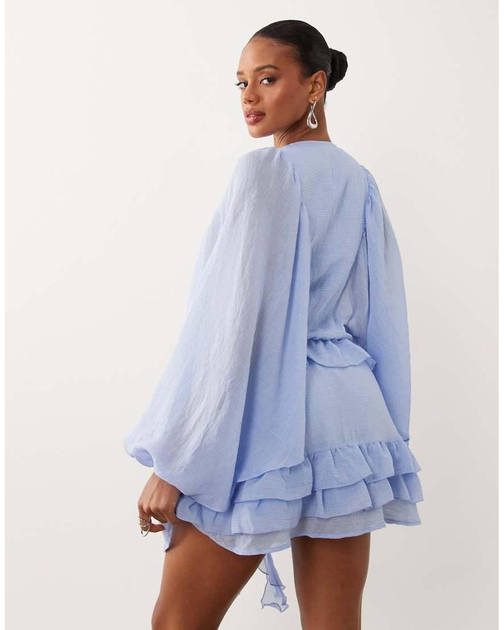 Gina Tricot Blue Boho Mini Ruffle Dress