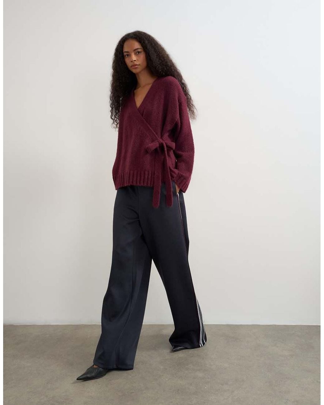 TOPSHOP Red Knitted Wrap Boxy Cardigan With Wool