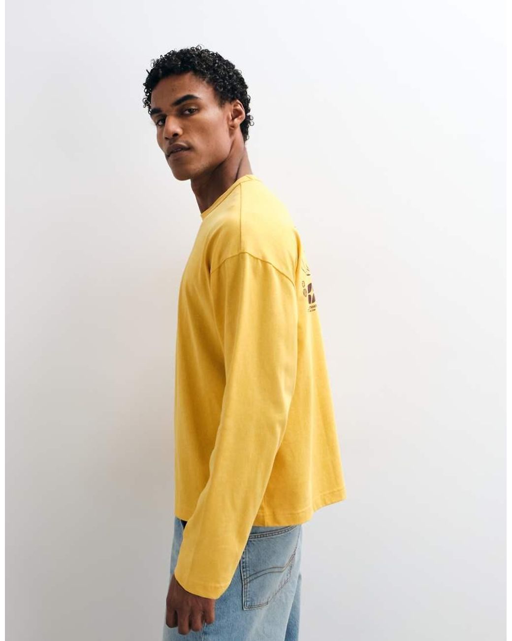 ASOS Yellow Boxy Oversized Long Sleeve T-shirt With Print for men