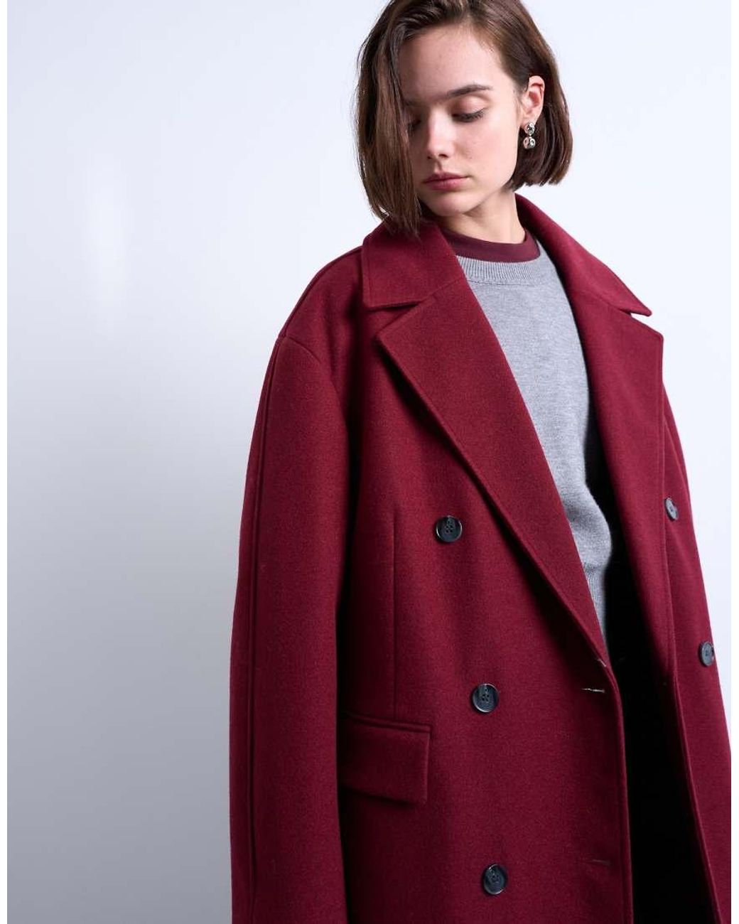 TOPSHOP Red Clean Double Breasted Longline Coat