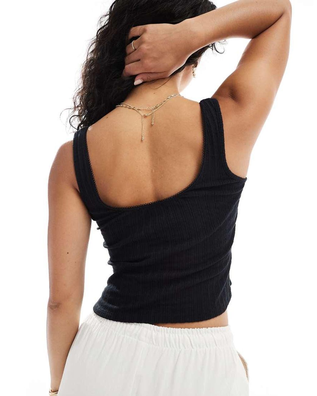 Miss Selfridge Black Lace Up Detail Cami Top
