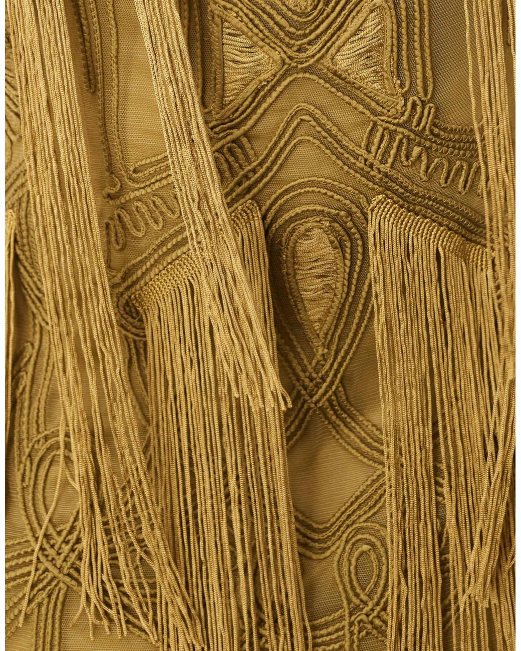 ARRANGE Curve Geo Fringe Cami Column Maxi Dress in Natural | Lyst