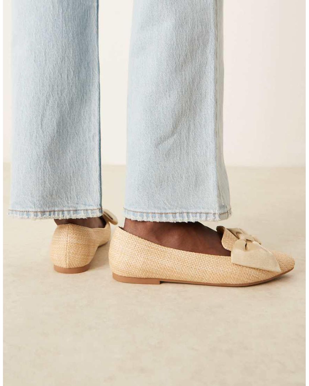 ASOS Blue Wide Fit Lake Bow Pointed Ballet Flats