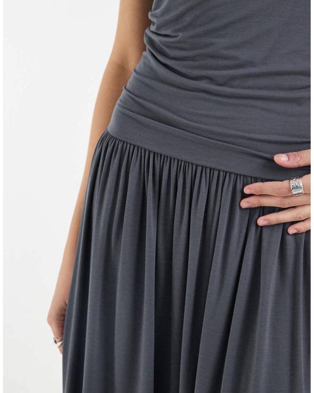 & Other Stories Blue Fitted Bodice Maxi Jersey Dress