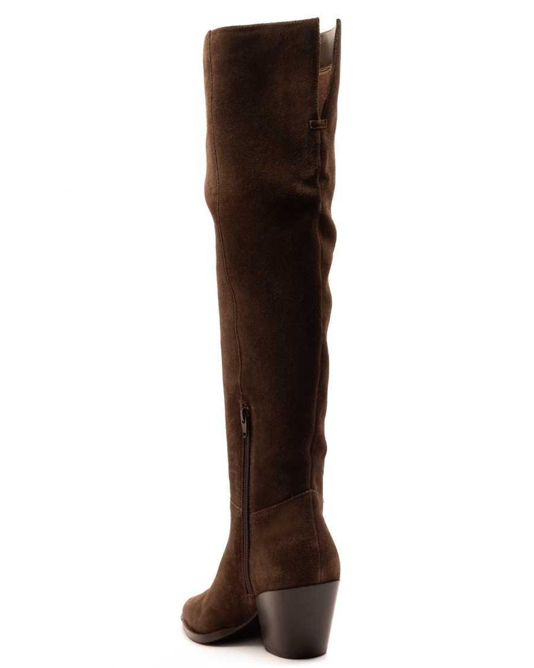 OFF THE HOOK Brown Scores Suede Leather Over-The-Knee Block Heel Boots With Side Zip