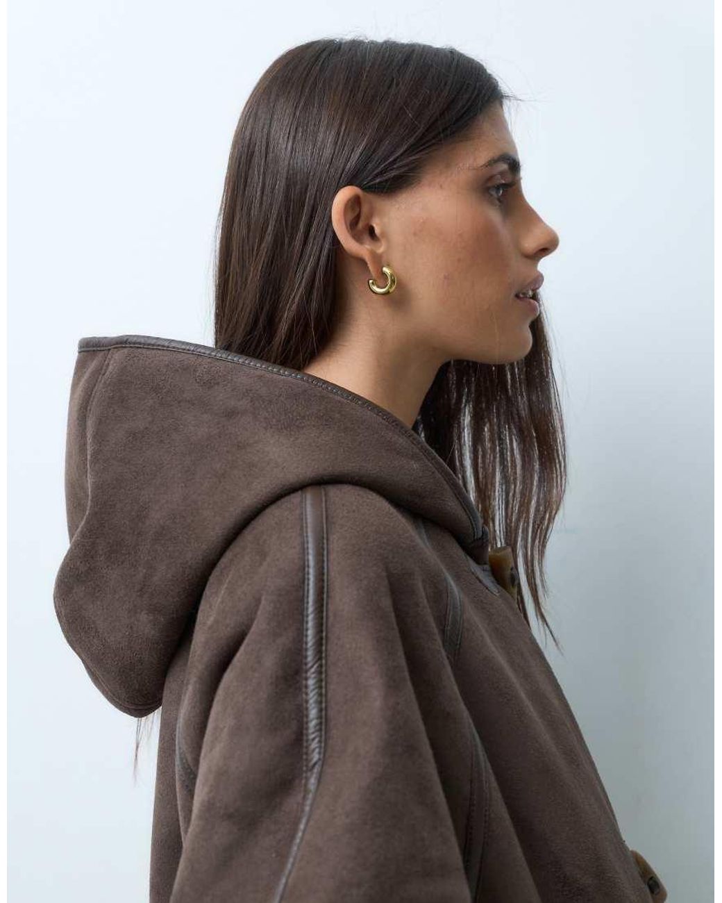 ASOS Brown Hooded Borg Jacket With toggles