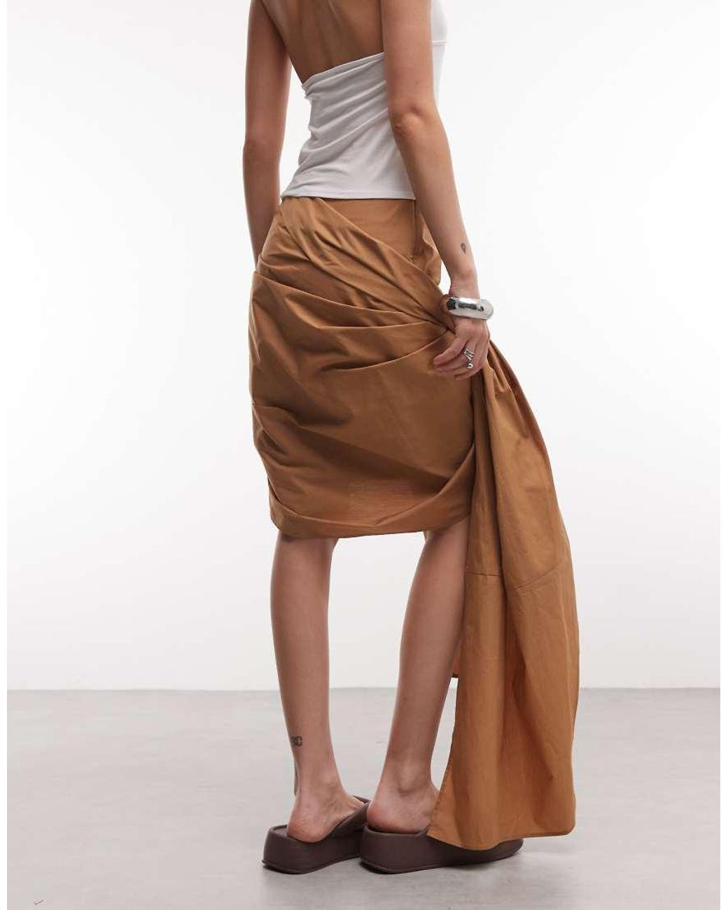 ASOS Natural Drapey Tie Detail Skirt
