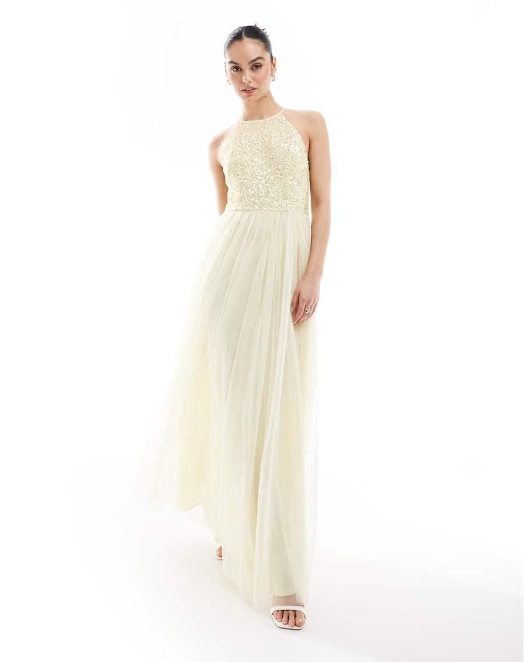 Maya White Embellished Halter Neck Maxi Bridesmaid Dress