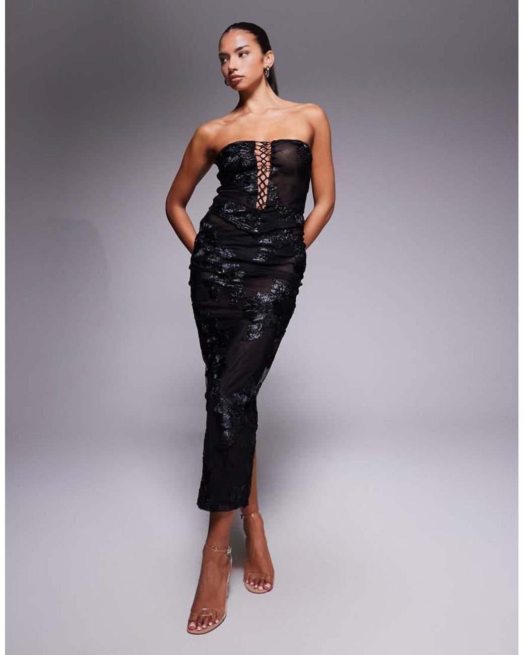 Murci Black Exclusive Mesh Bandeau Lace Up Top Co-Ord