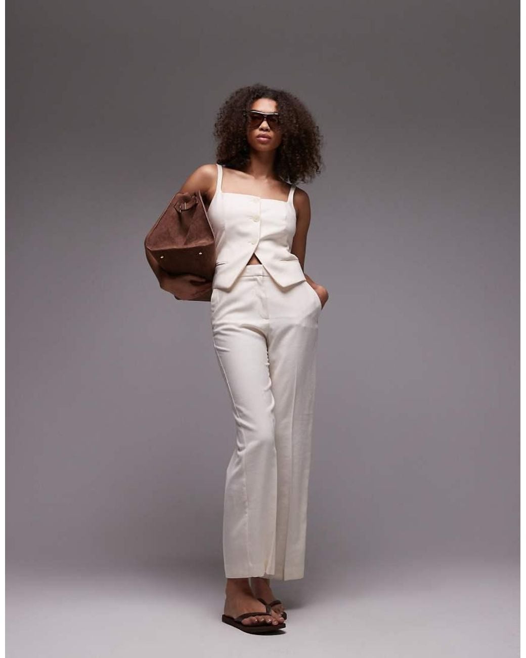 Mango Natural Linen Look Square Neck Waistcoat Co-ord
