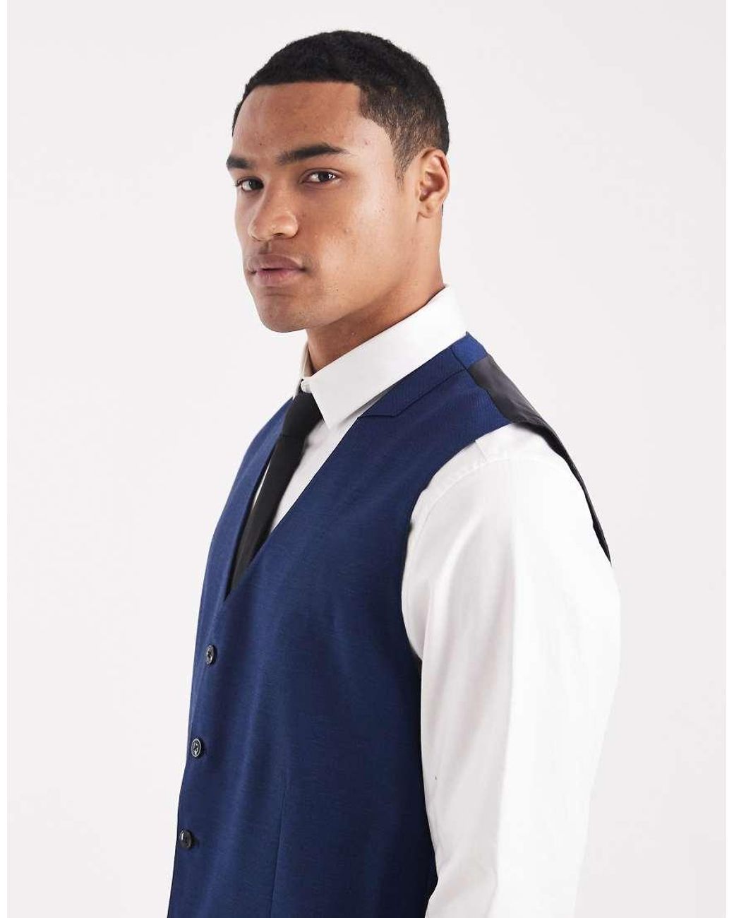 Jack & Jones Blue Slim Fit Wool Blend Waistcoat for men