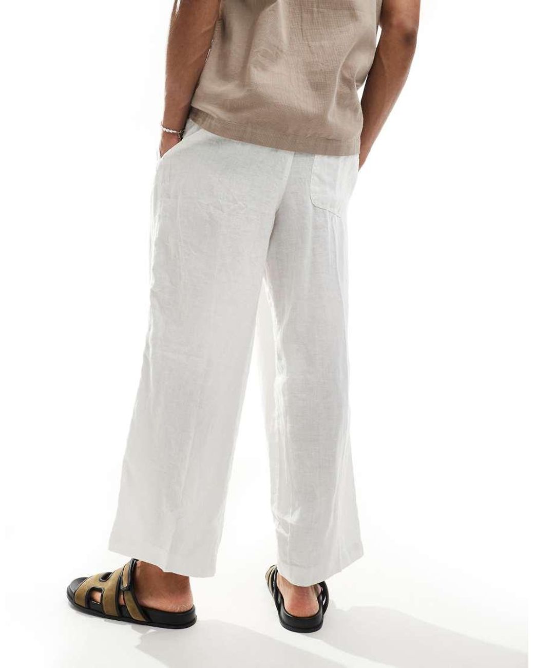 Cotton On White Baggy Linen Trouser for men