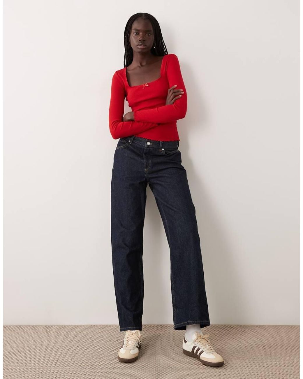 Miss Selfridge Red Ruffle Edge Square Neck Top