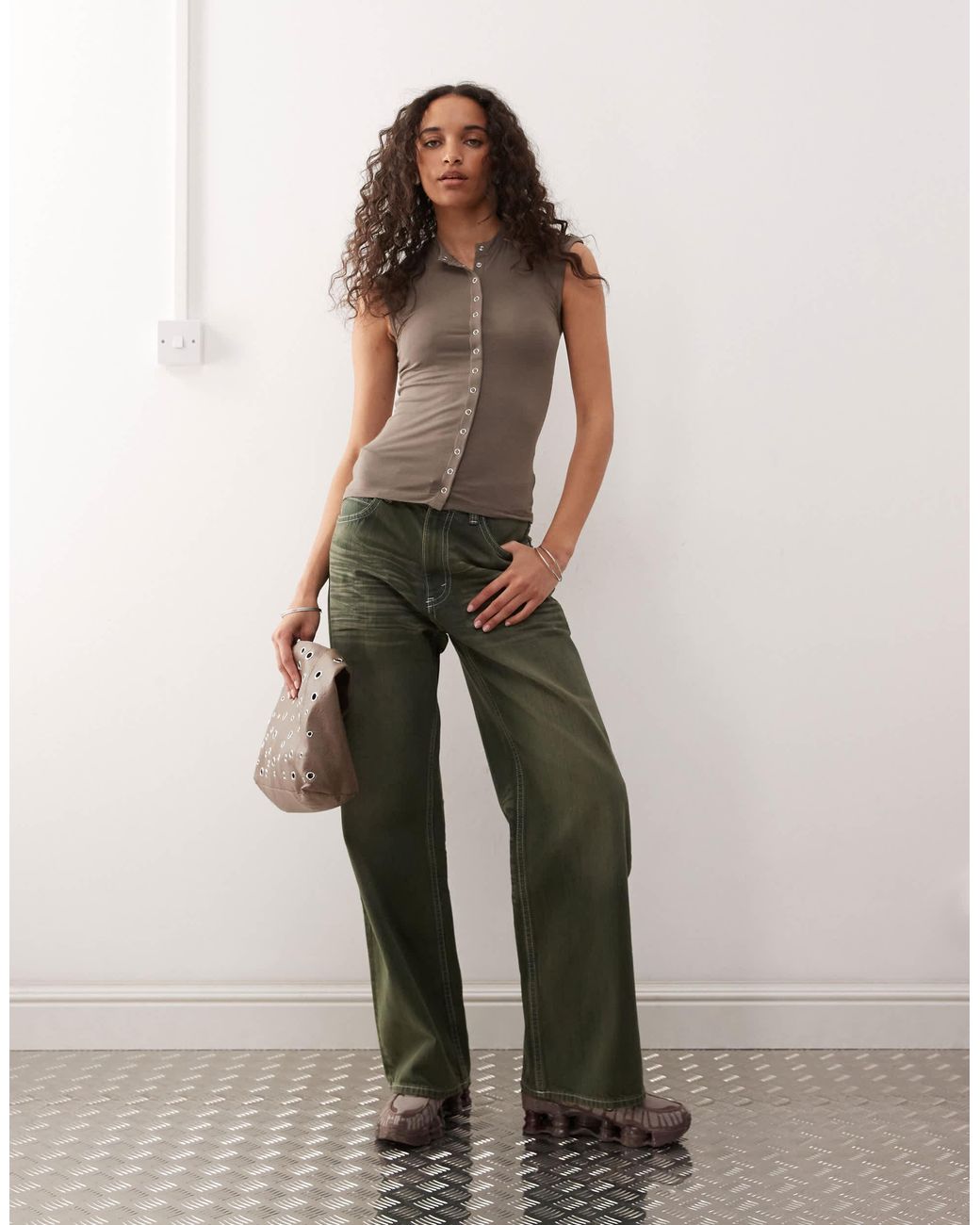 Weekday Brown Button Front Top