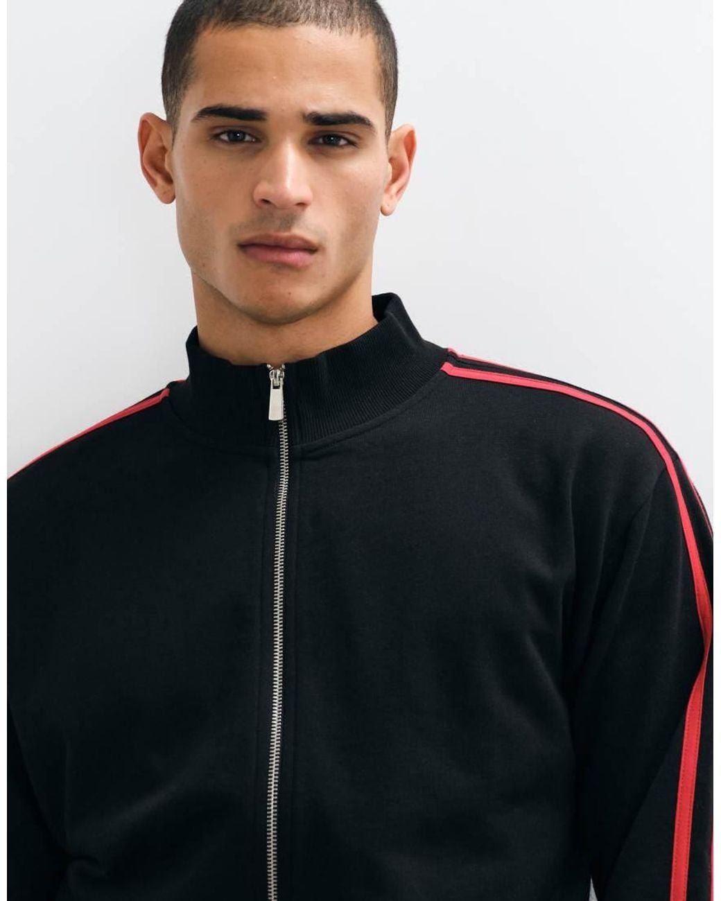 Collusion Black Fitted Side Stripe Funnel Neck Zip Up for men