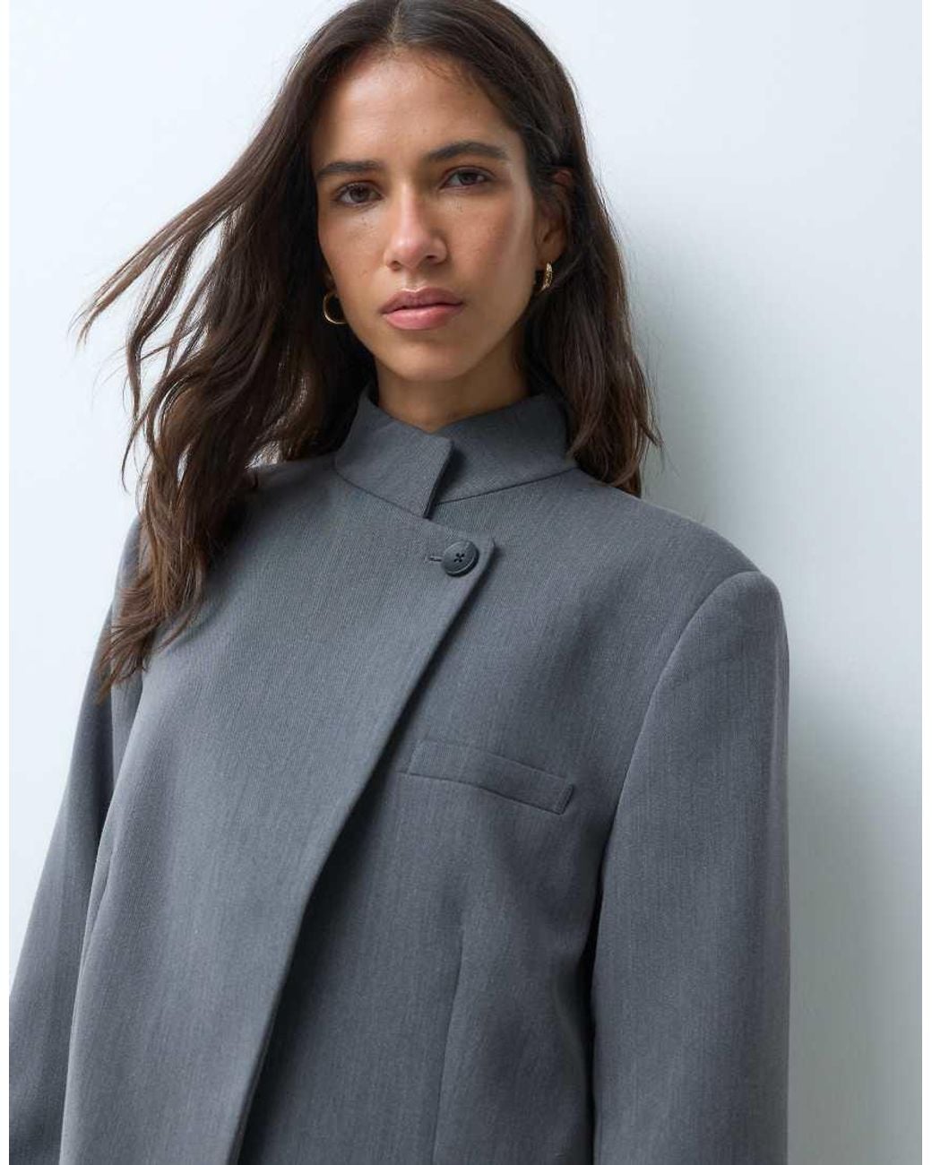 ASOS Gray Tailored High Neck Wrap Front Blazer