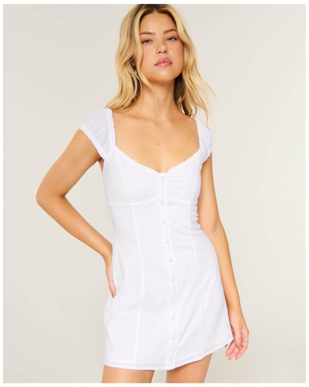 Hollister White Cap Sleeve Button Mini Dress