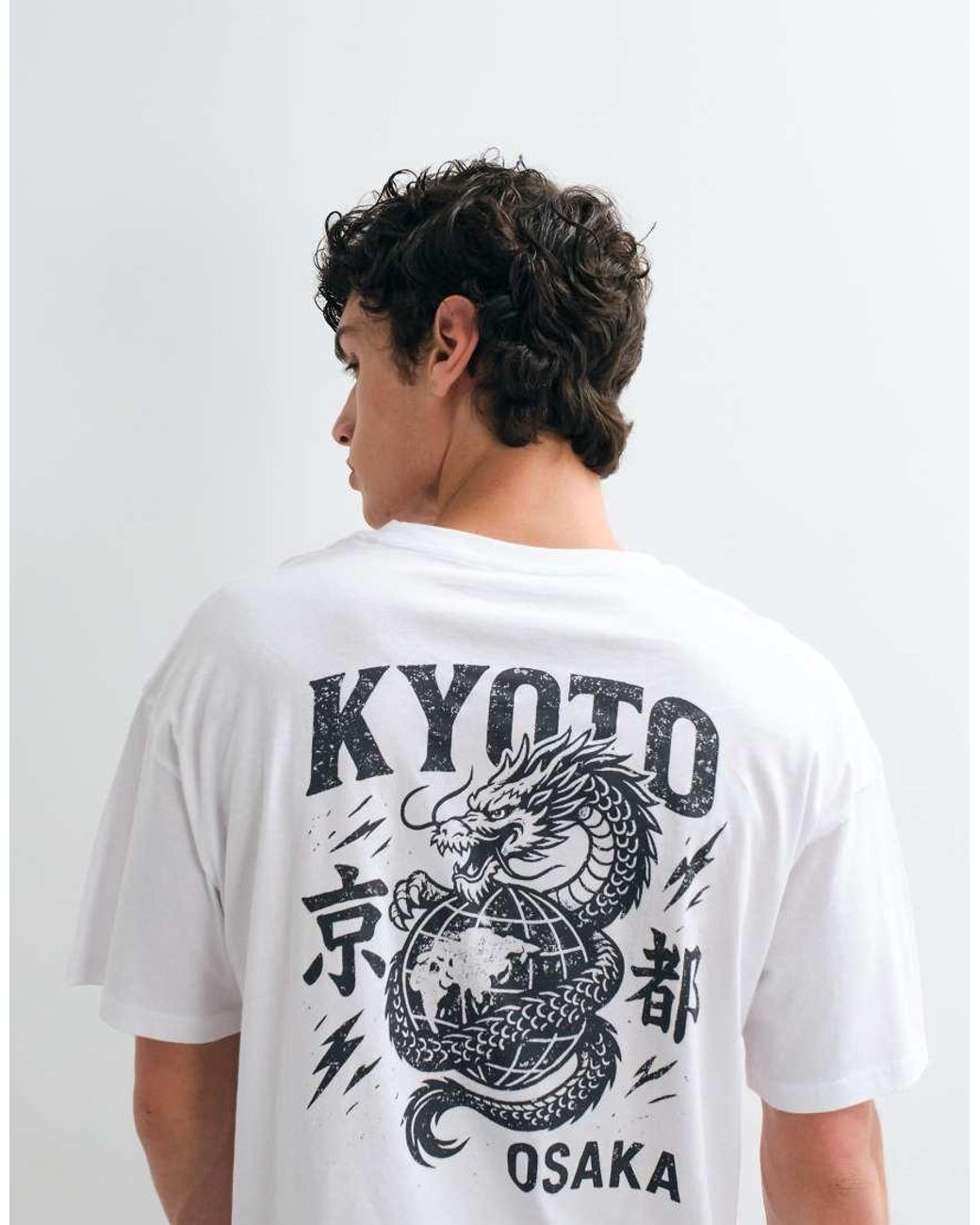 Jack & Jones White Kyoto Dragon Backprint T-Shirt for men