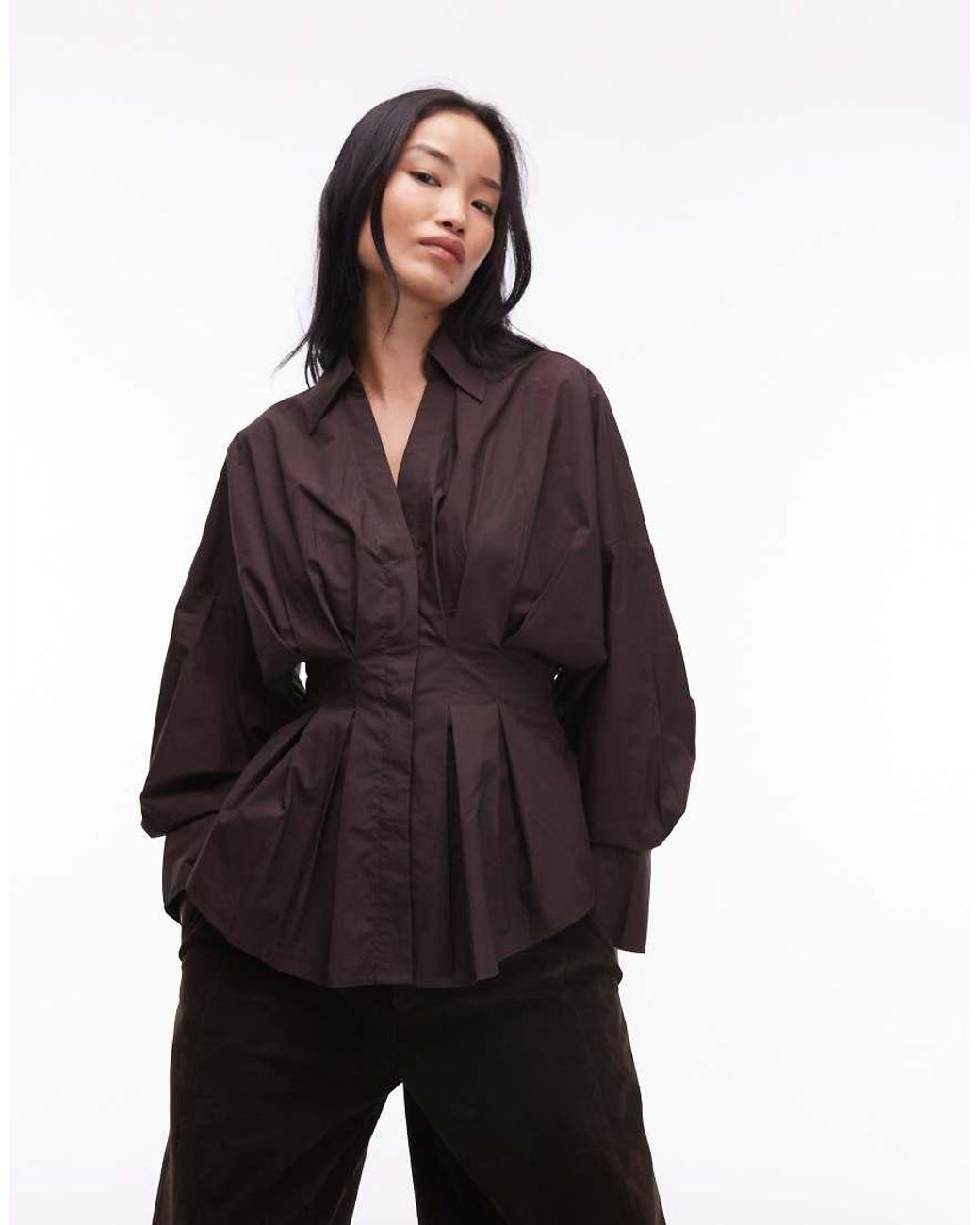 & Other Stories Brown Shirt With Cinch Waist And Volume Sleeves