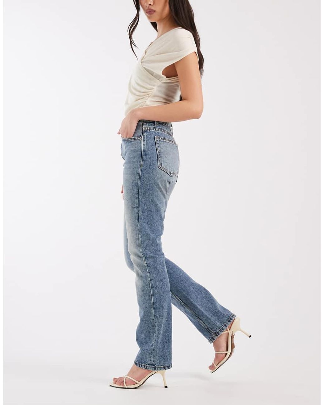 ASOS Blue High Waisted Slim Straight Jeans