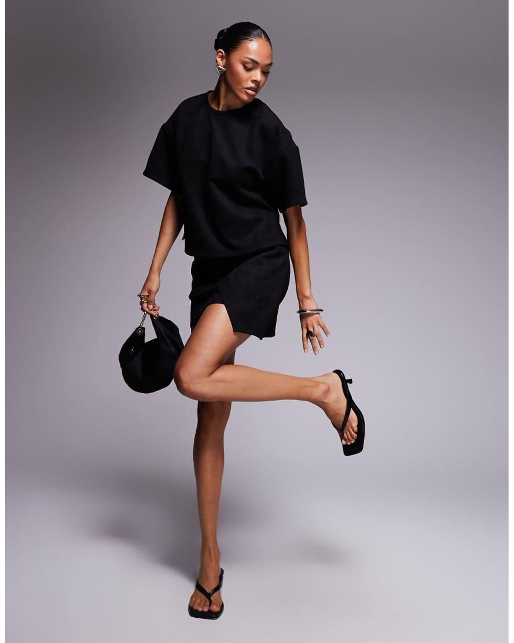 ASOS Black Co-ord Faux Suede Boxy T-shirt