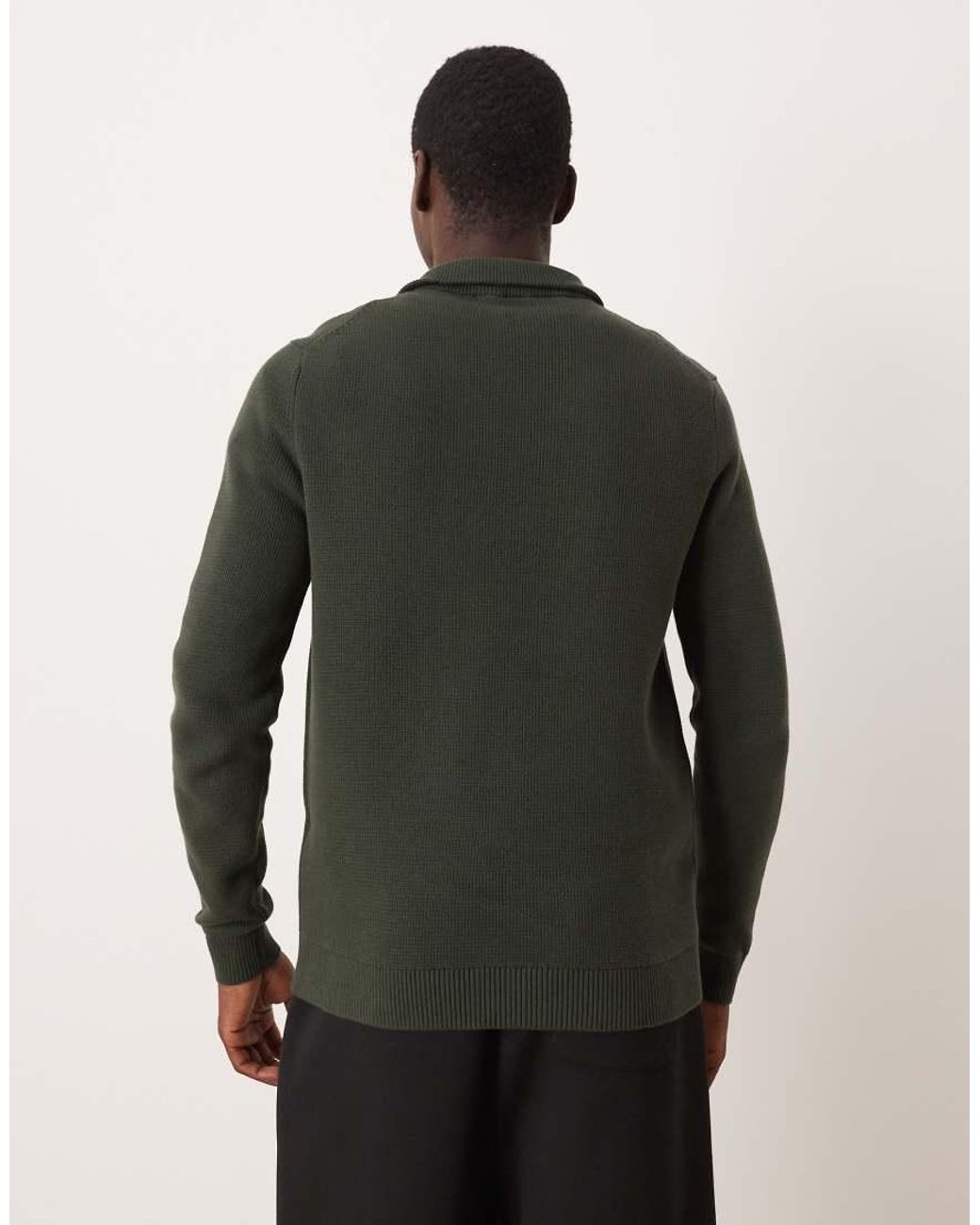 SELECTED Gray 100% Cotton Knitted Half Zip for men