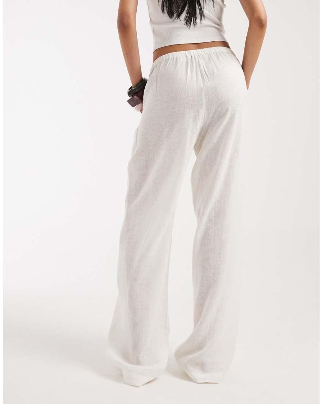ONLY White Linen Blend Wide Leg Trouser