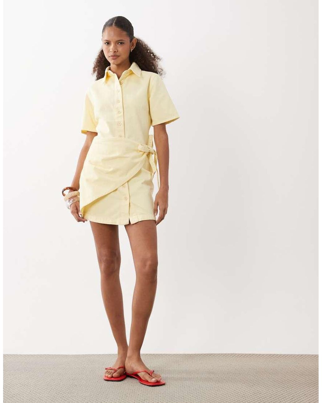 ASOS Natural Denim Shirt Dress With Wrap Detail