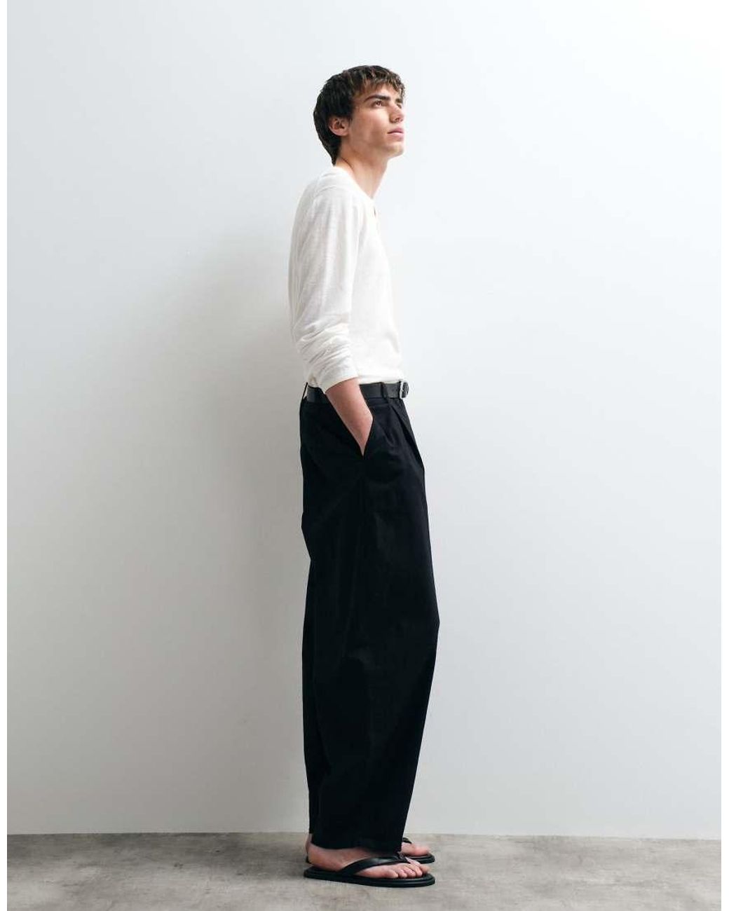 ASOS COLLECTIVE White Ac-b-254 Pleated Cotton-linen Blend Tapered Barrel Leg Pants for men