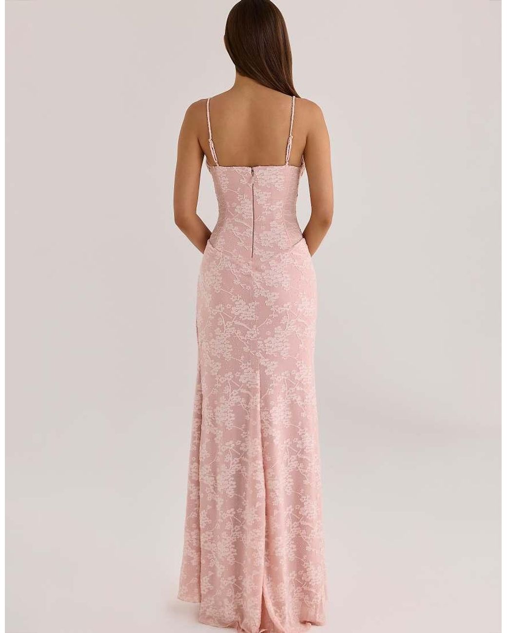 House Of Cb Pink Sabrine Blush Floral Crystal-Embellished Lace Trim Maxi Dress