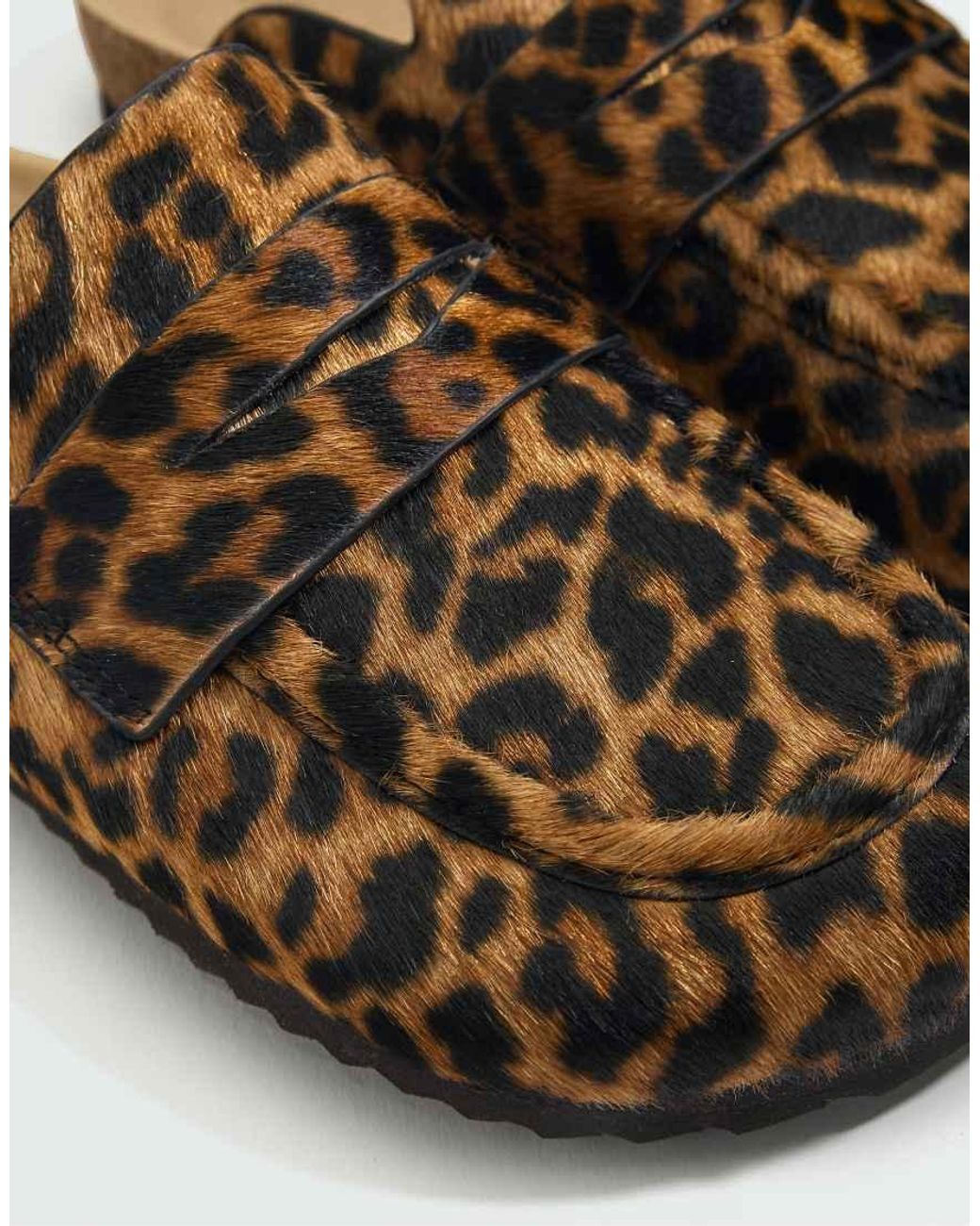 Oysho Brown Animal Print Split-Leather Mules