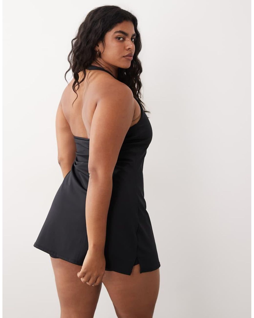 4505 Black Curve Active Halter Neck Tennis Dress With Under Shorts