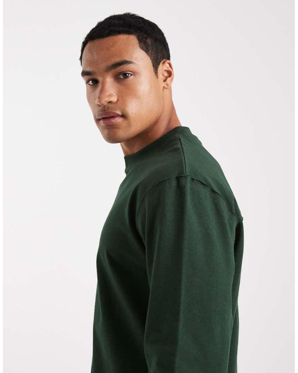 ASOS Green Heavyweight Relaxed Long Sleeve T-shirt With Raw Hem for men