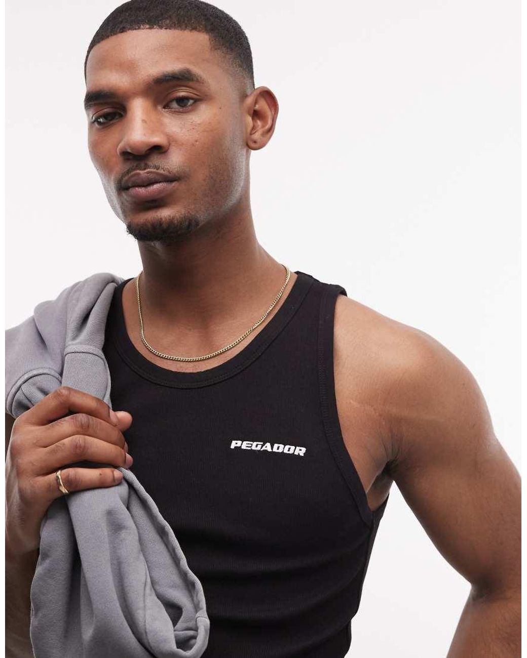 PEGADOR Black Ribbed Logo Vest for men