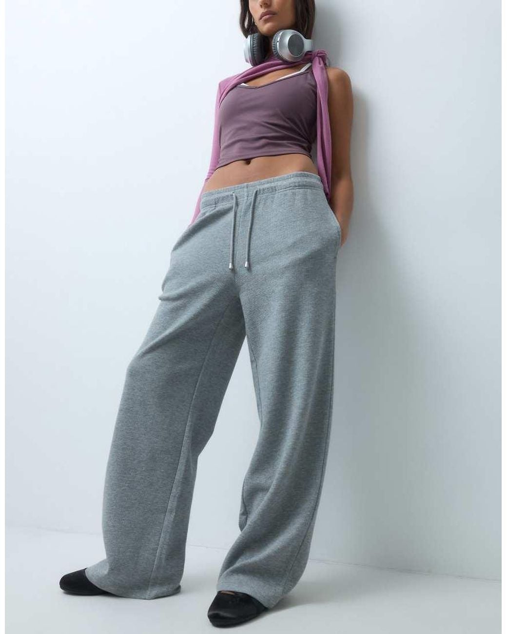 4505 Gray Straight Leg Sweatpants With Adjustable Waist