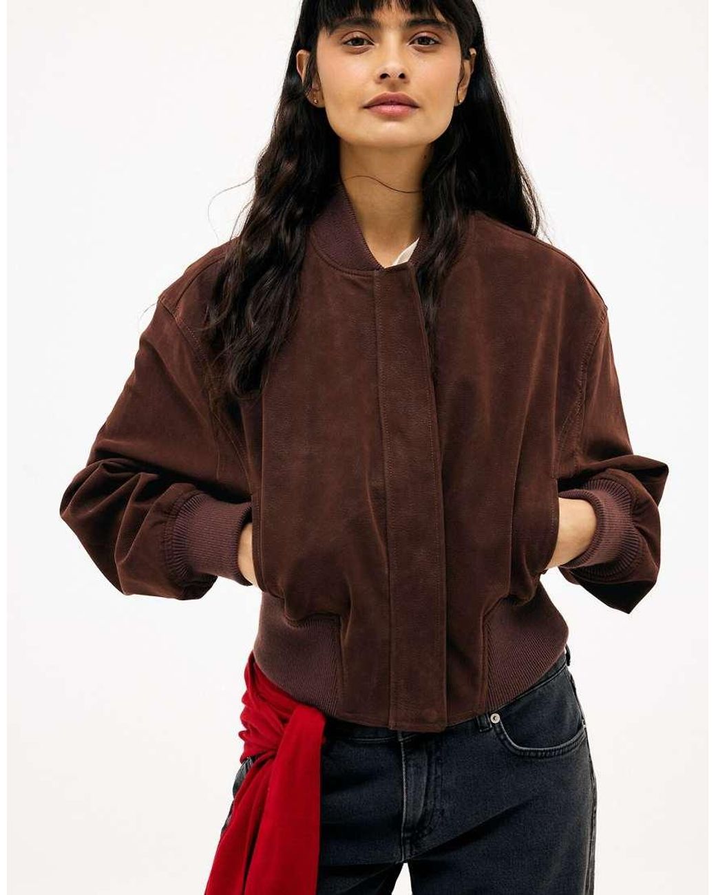NA-KD Brown Faux Suede Bomber Jacket
