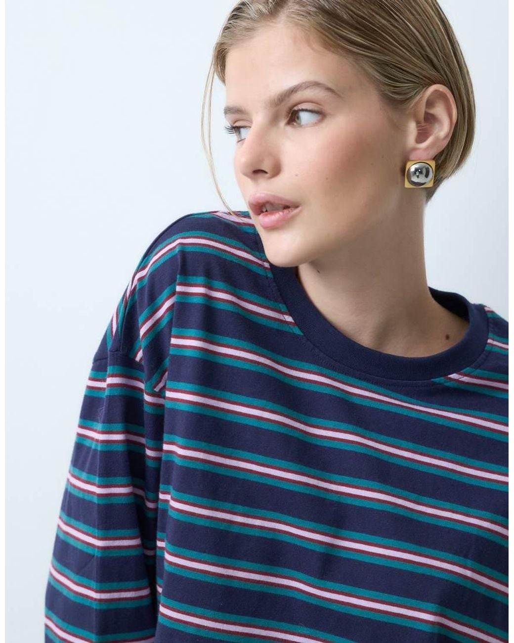 ASOS Blue Long Sleeve Boxy Cropped T-shirt