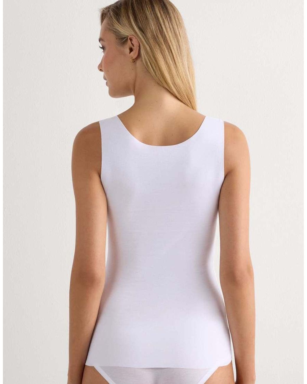 Intimissimi White Round-Neck Raw-Cut Cotton Vest Top