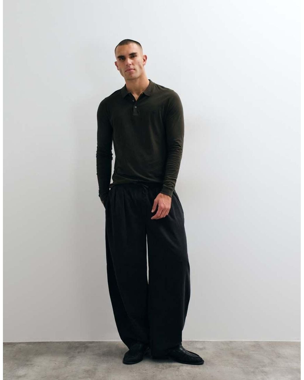 French Connection Black Long Sleeve Polo Shirt for men