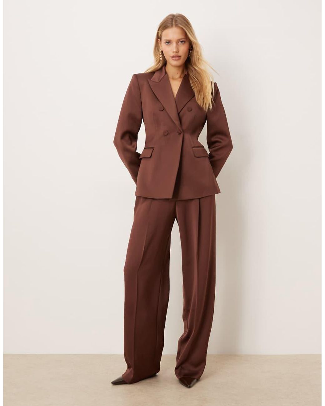 Mango Brown Gilda Satin Tailored Blazer