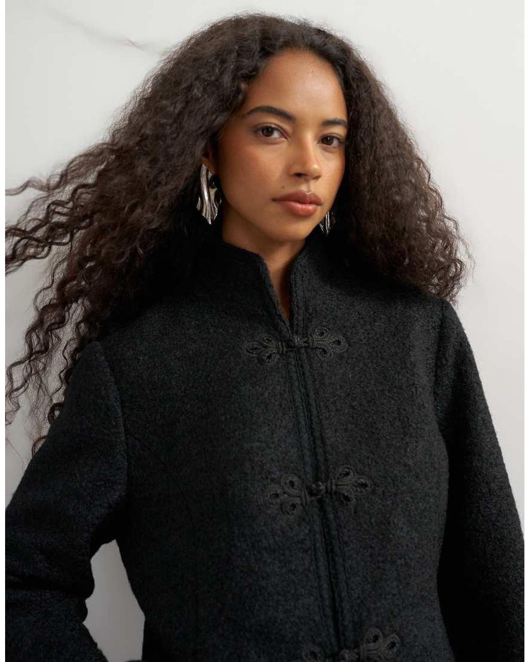 TOPSHOP Black Boucle Short Mandarin Jacket With frogging