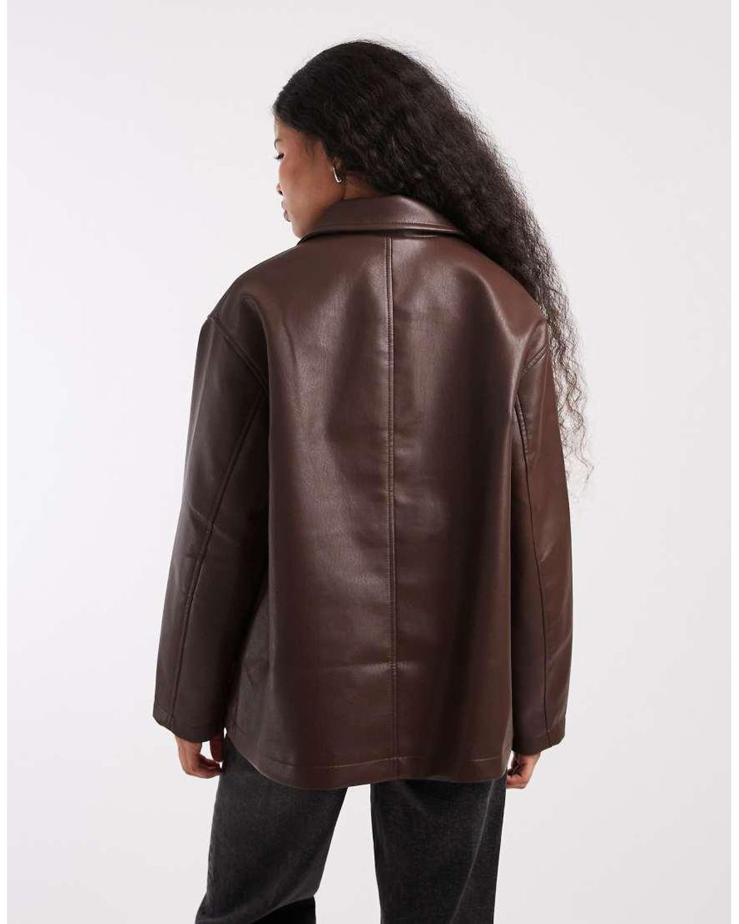 ASOS Brown Asos Design Petite Leather Look Harrington Jacket