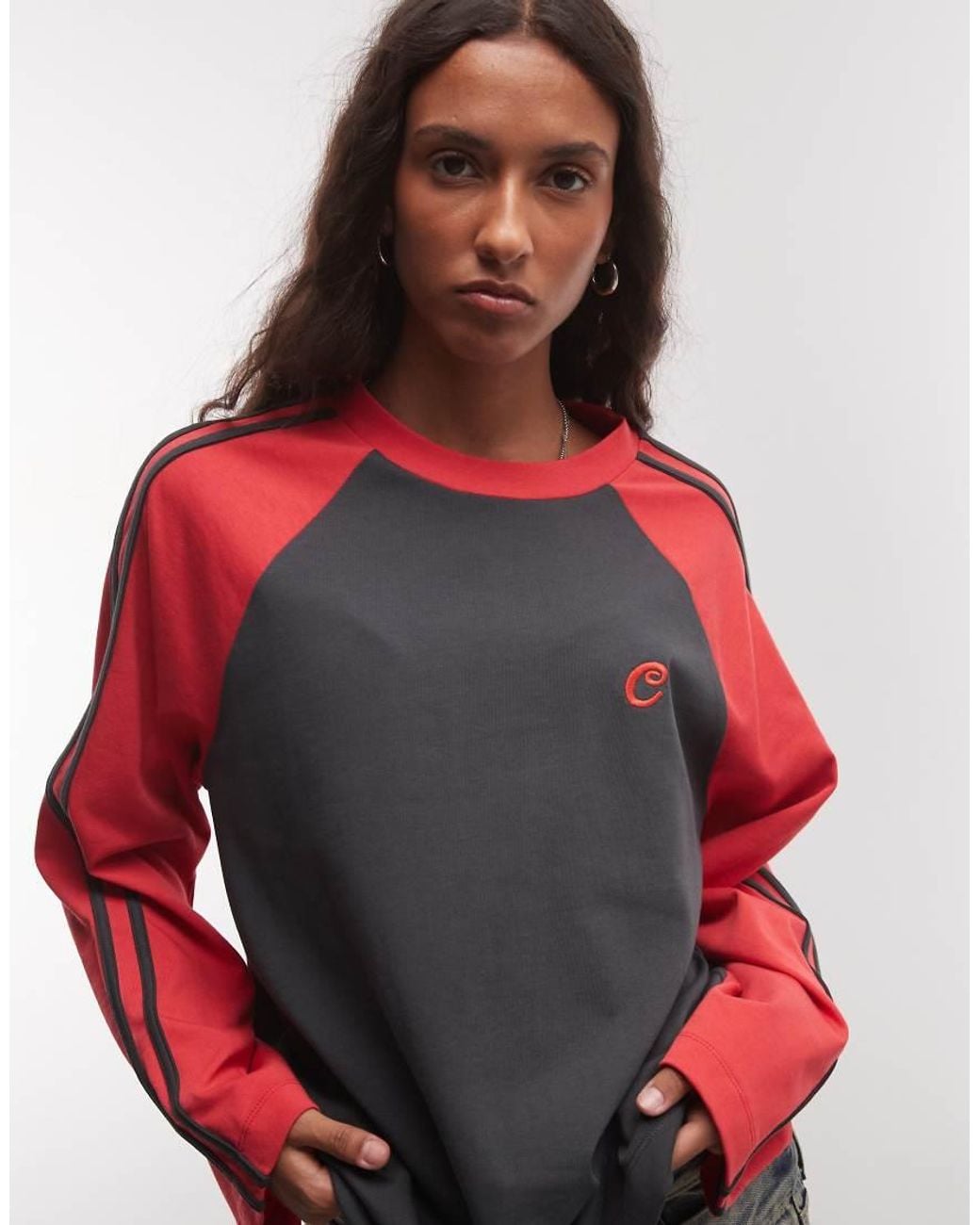 Collusion Contrast Sleeve Raglan With Side Stripes-red