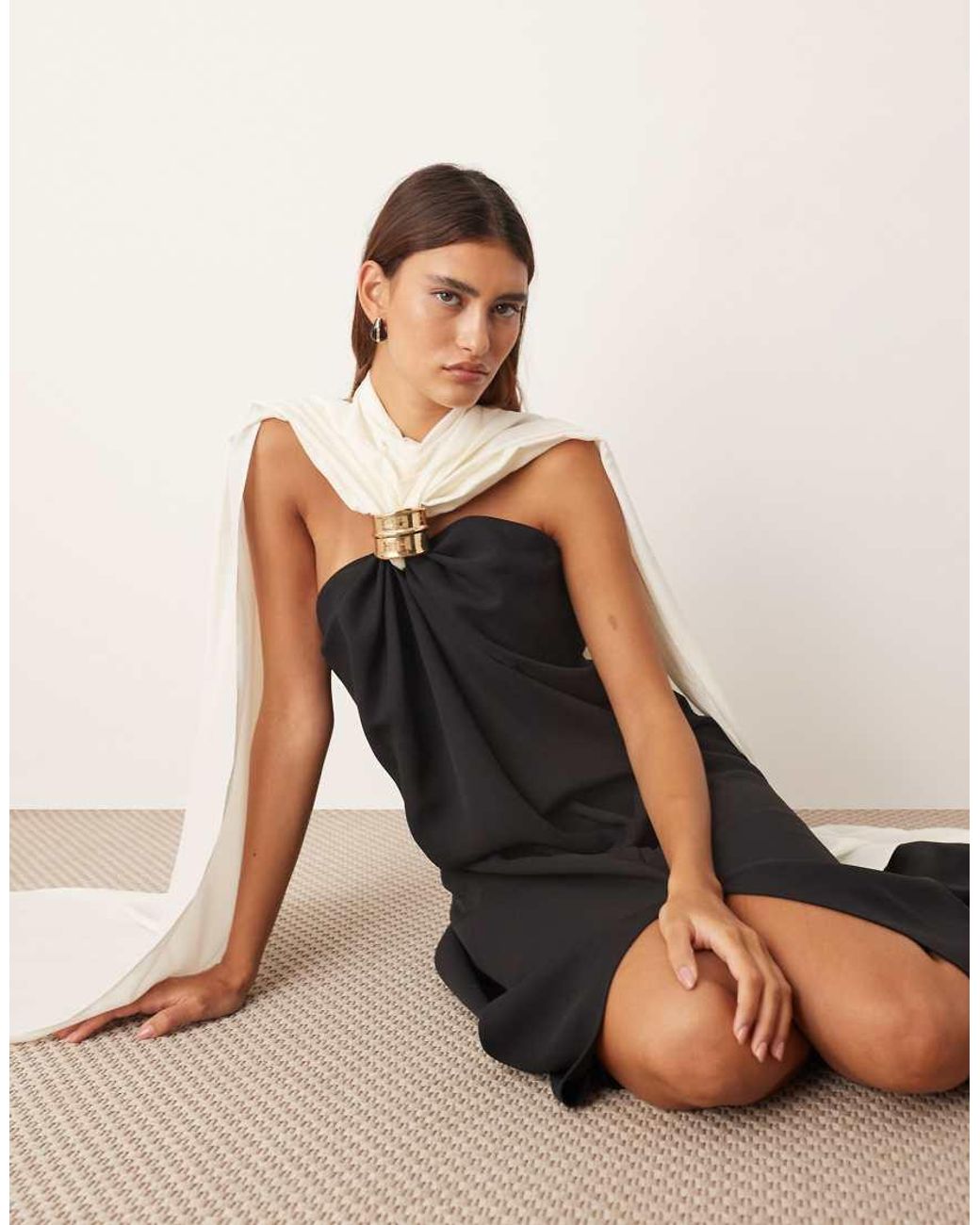 ARRANGE Natural Crepe Column Maxi Dress With Contrast Drape Back