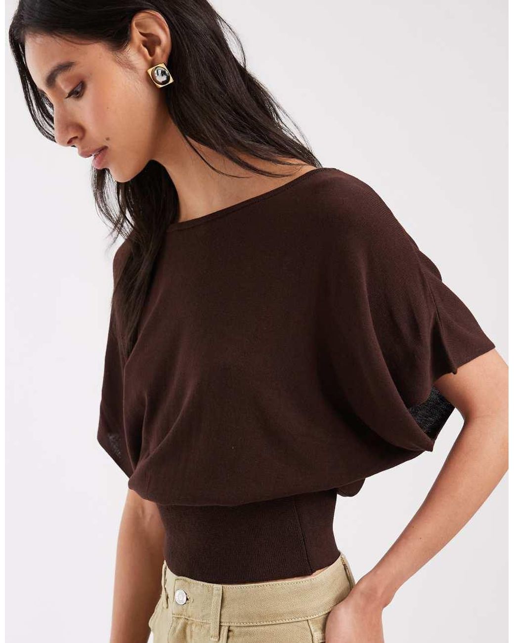 ASOS Brown Knitted Cinched Waist Top