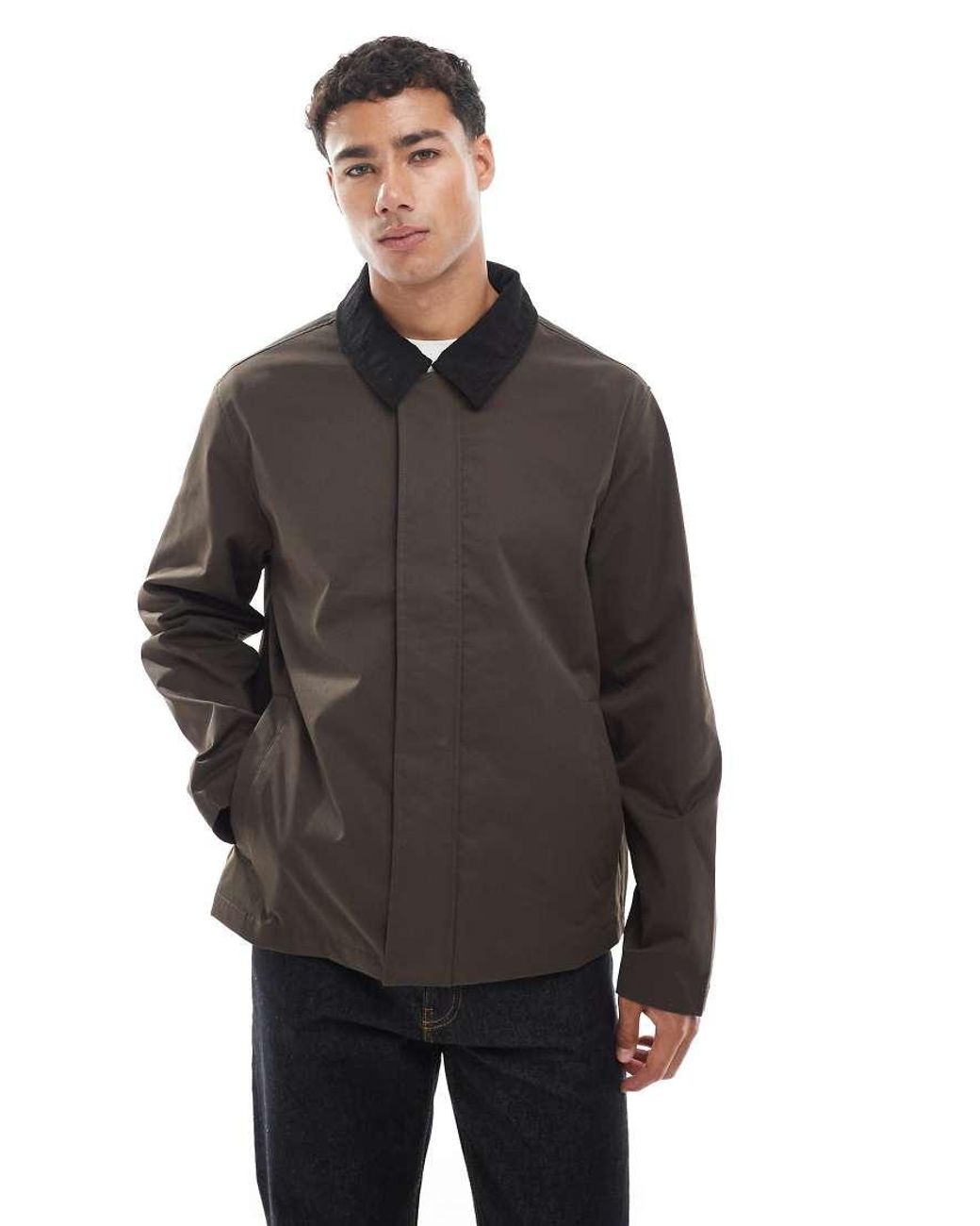 Jack & Jones Gray Harrington Jacket With Cord Collar for men