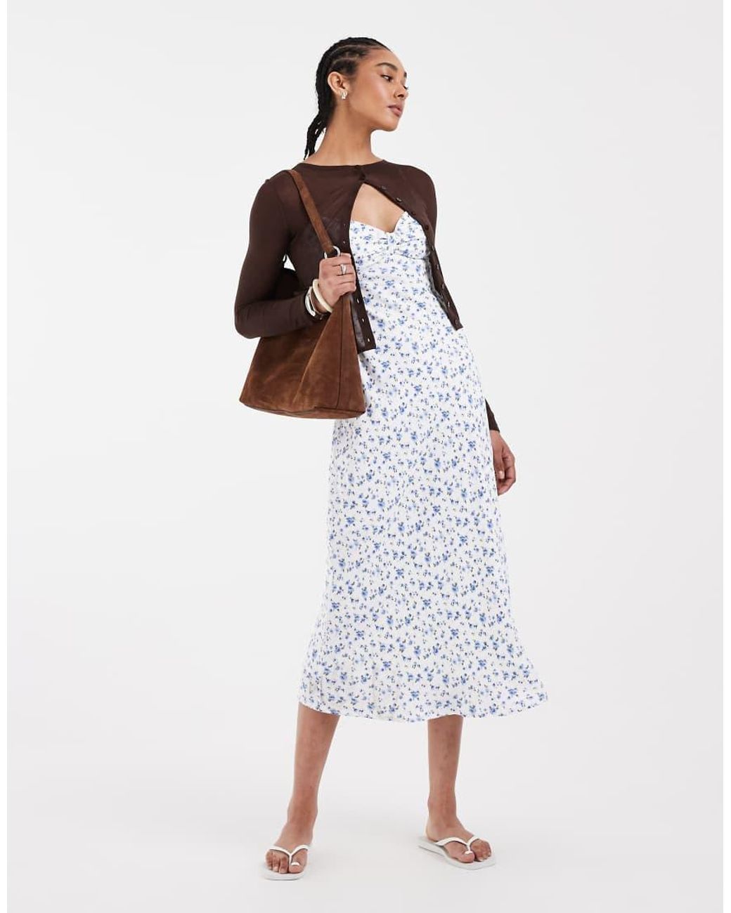 Hollister White Twist Bust Slip Midi Dress
