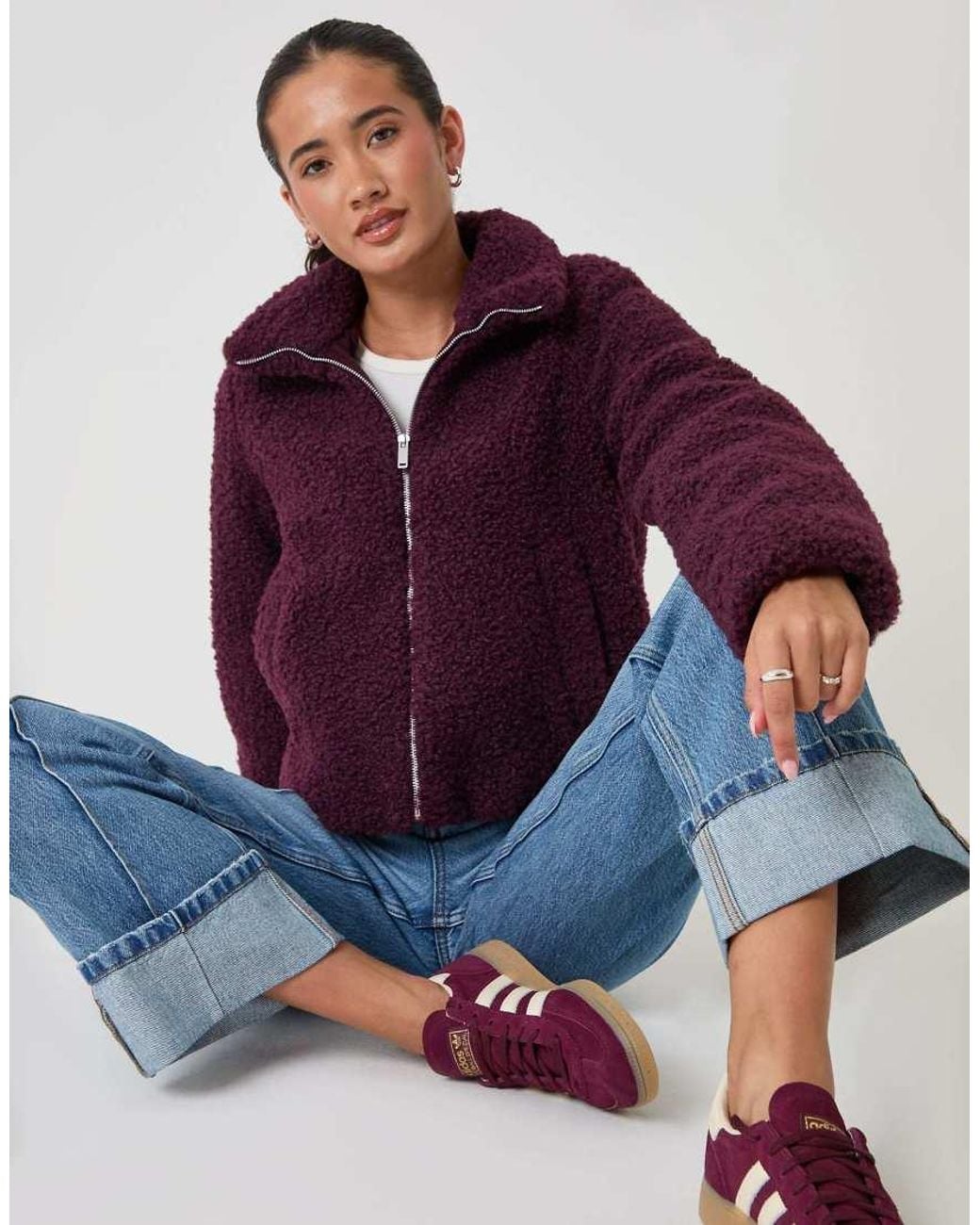 Threadbare Purple Funnel Neck Borg Bomber Jacket