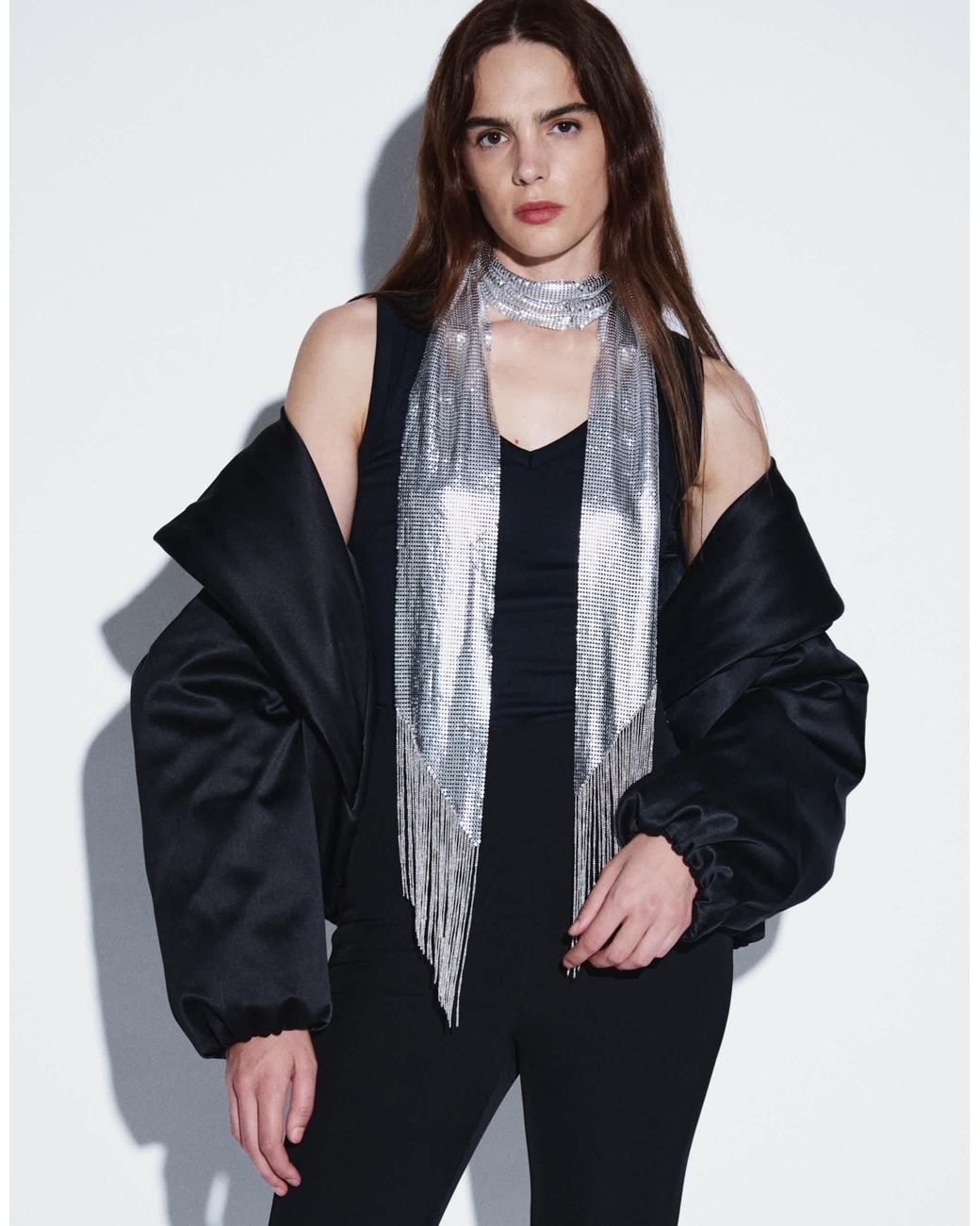 ASOS Skinny Scarf With Diamante Fringe in Blue | Lyst