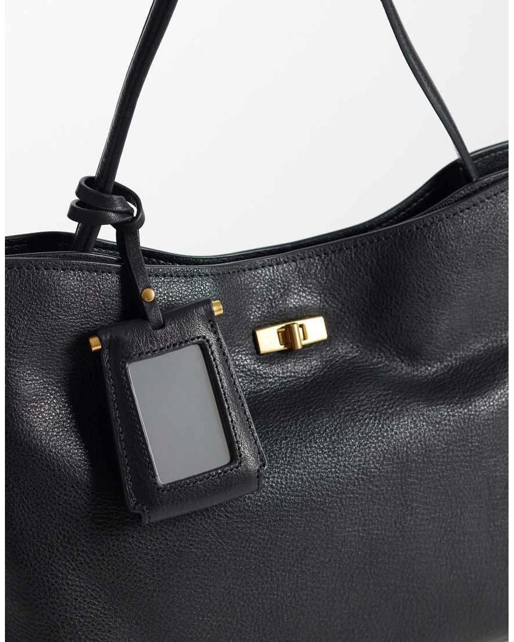 Mango Black 100% Leather Shoulder Bag